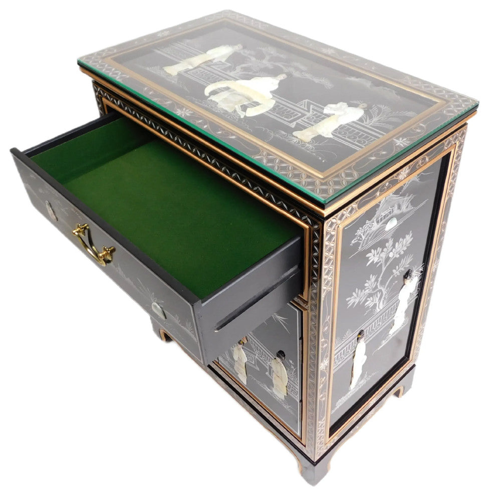 Black Lacquer 30" Shoe Cabinet 14" With Mother of Pearl