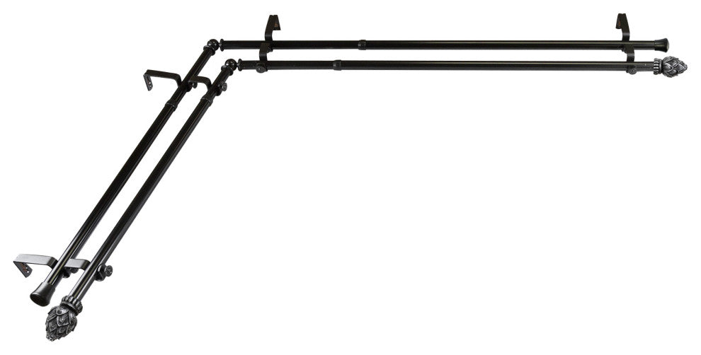 Bud 13/16 inch Double Corner Window Curtain Rod, Black, 48-84"