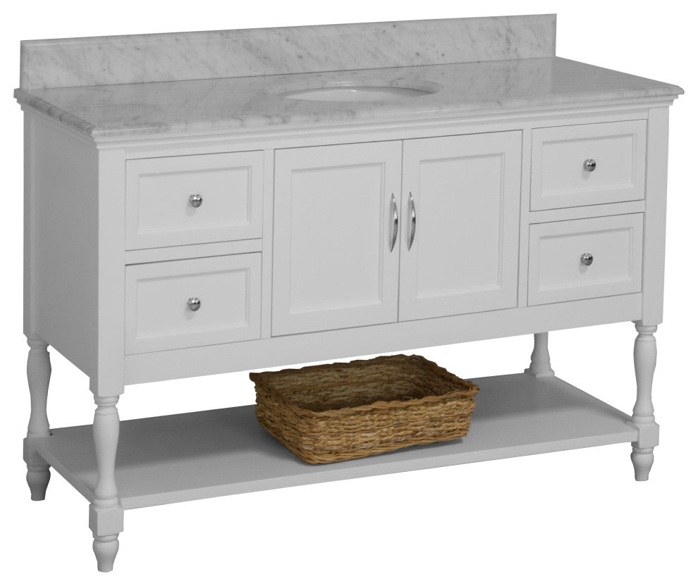 Beverly 60" Bath Vanity, White, Carrara Marble, Single Vanity