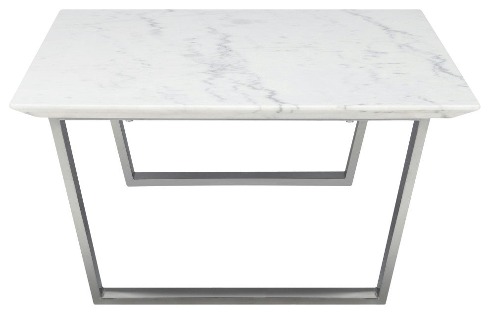 Catrine Coffee Table In White Marble And Polished Silver Stainless Steel Base