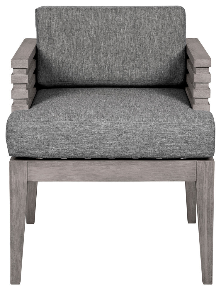 Vivid Outdoor Patio Dining Chair, Gray Eucalyptus Wood Gray Olefin Cushions