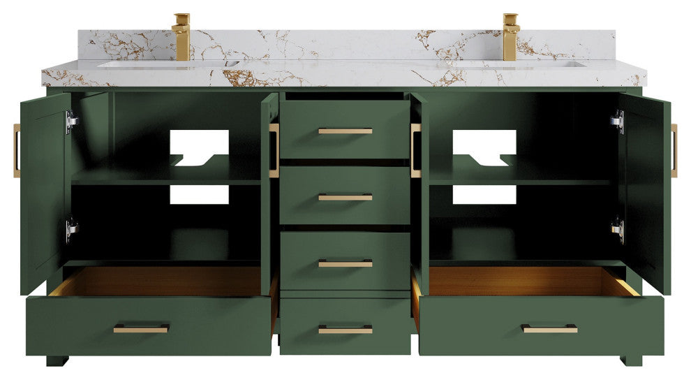 Malibu 72 Double Sink Bath Vanity in Lafayette Green 2" Viola Gold