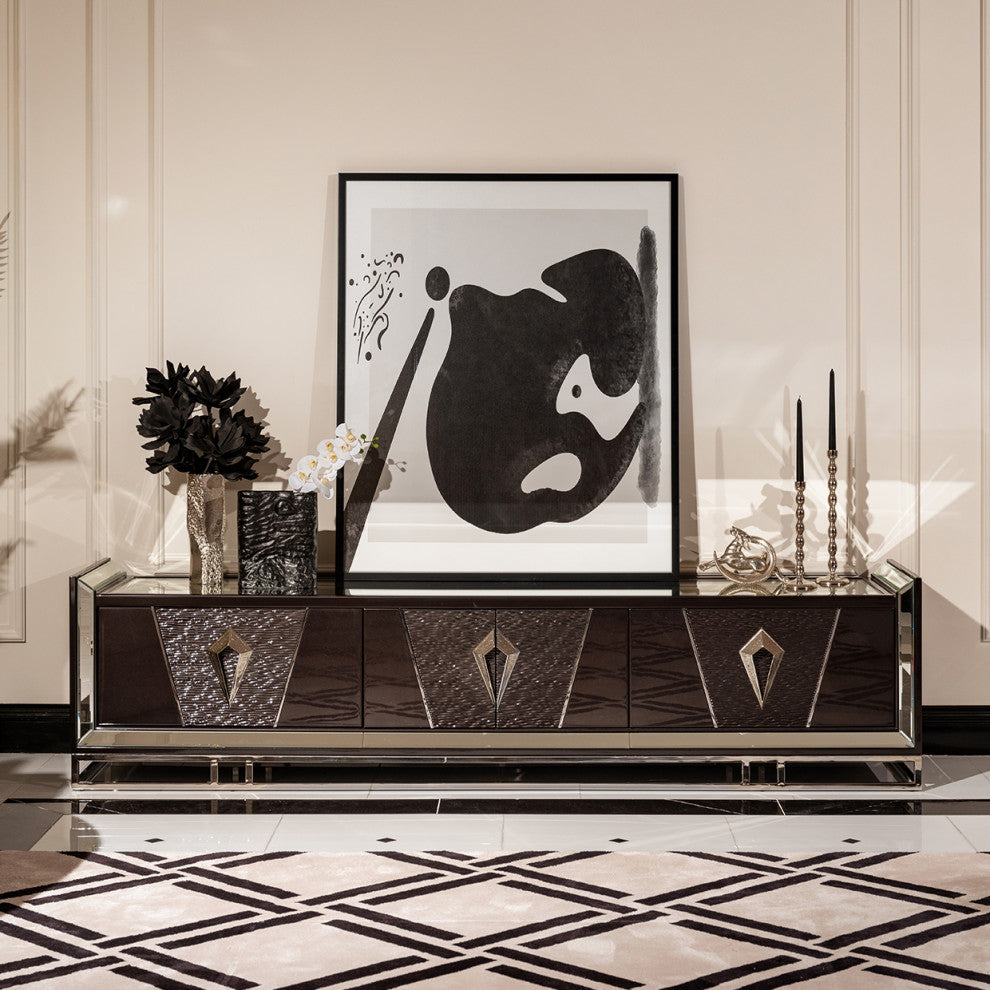 Carmela Media Cabinet Glossy Charcoal Sand