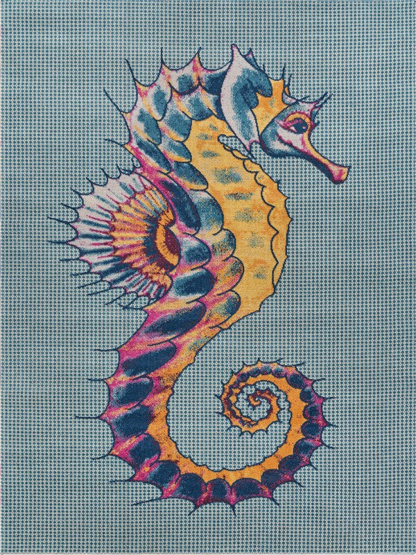 5" x 8" Blue Seahorse Indoor Outdoor Area Rug