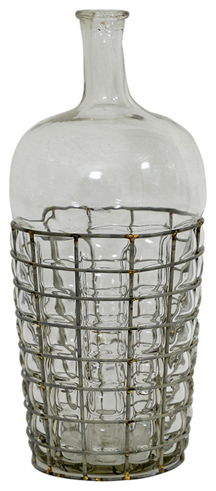 Consigned Wire Basket Glass Vase