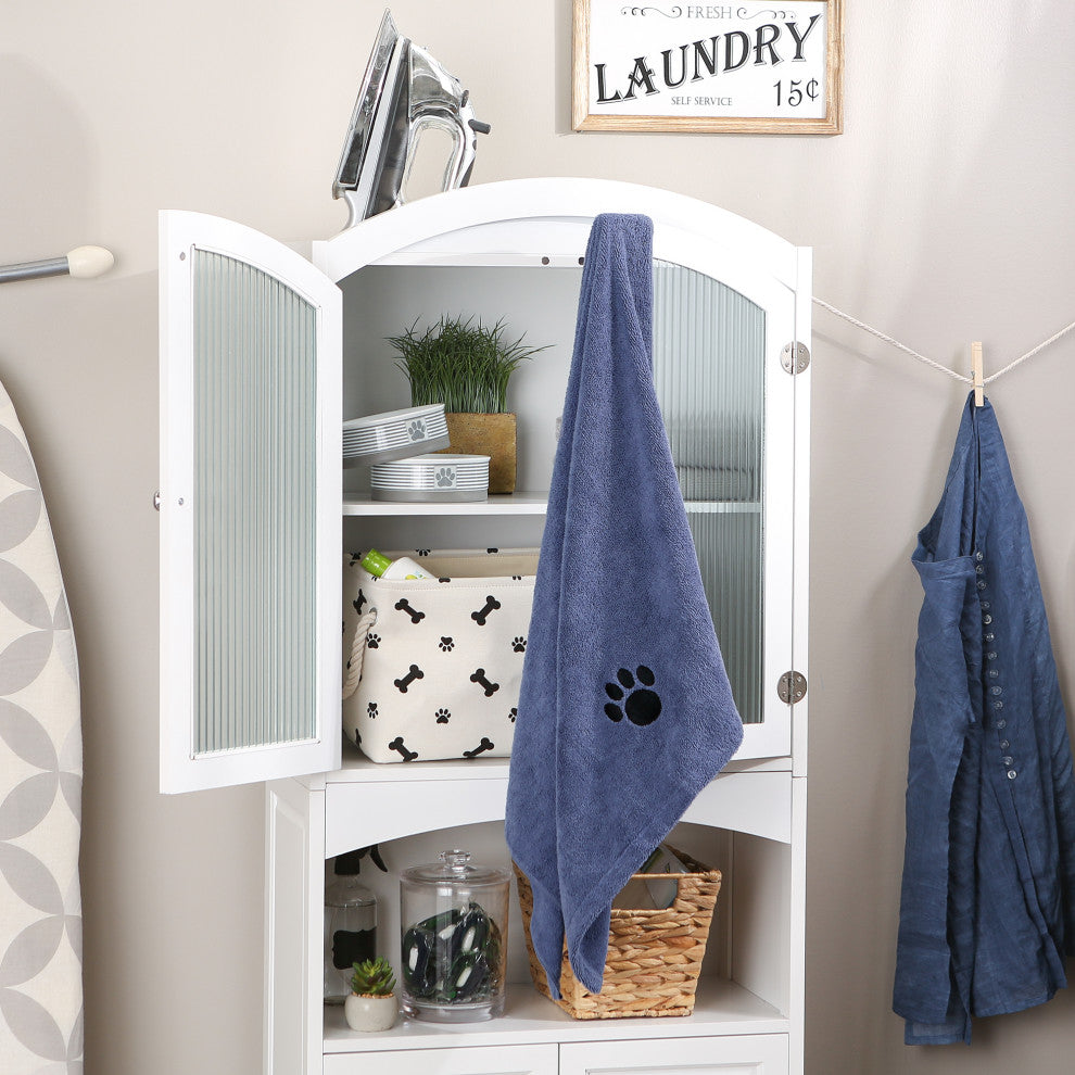 Stonewash Blue Embroidered Paw Pet Towel