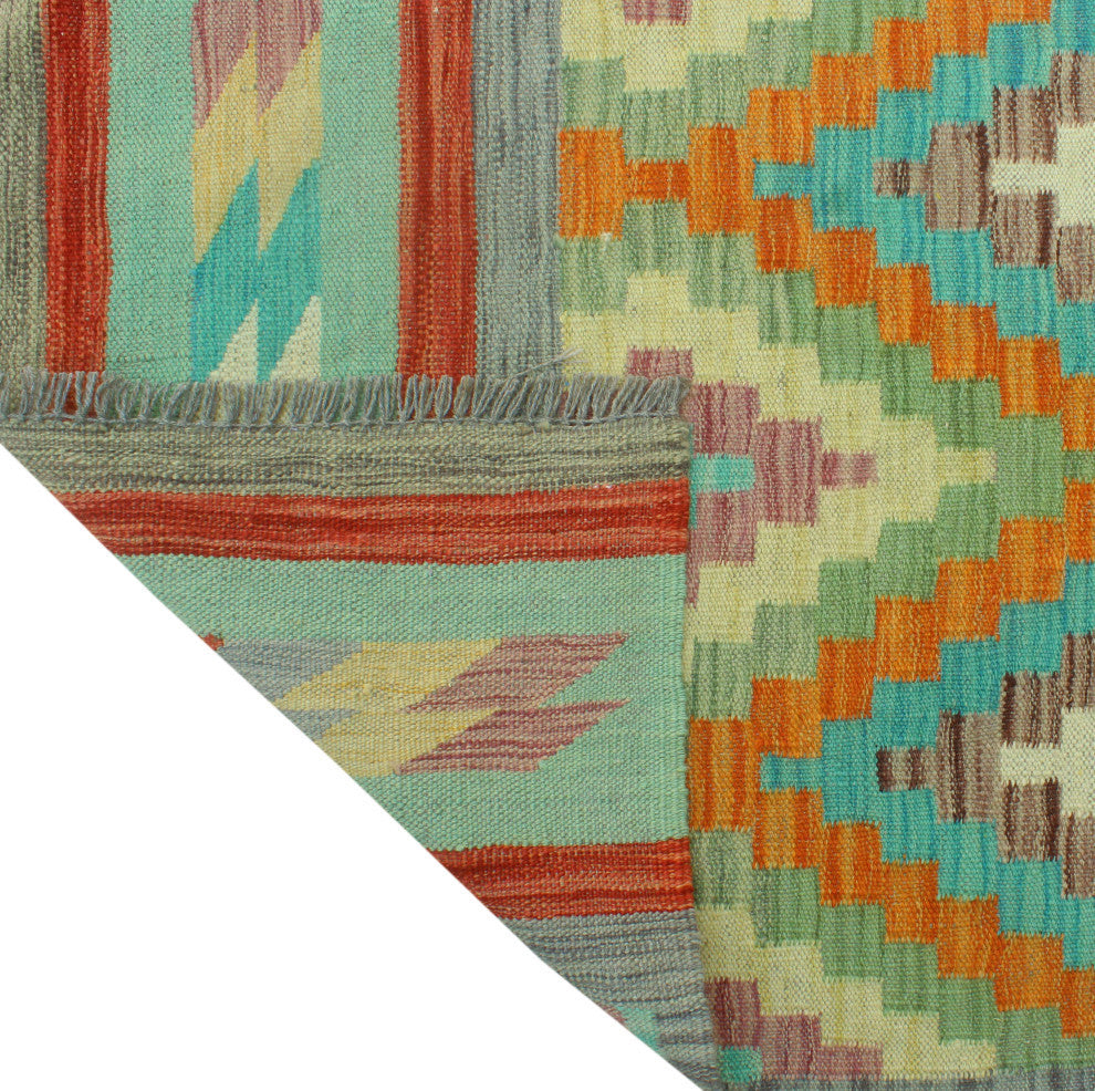 Sangat Kilim Brayden Rust/Turquoise Runner, 2'7x12'10