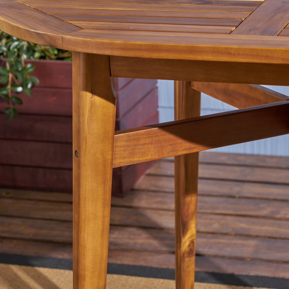 Beryl Outdoor Rustic Acacia Wood Bar Table With Slat Top, Teak Finish