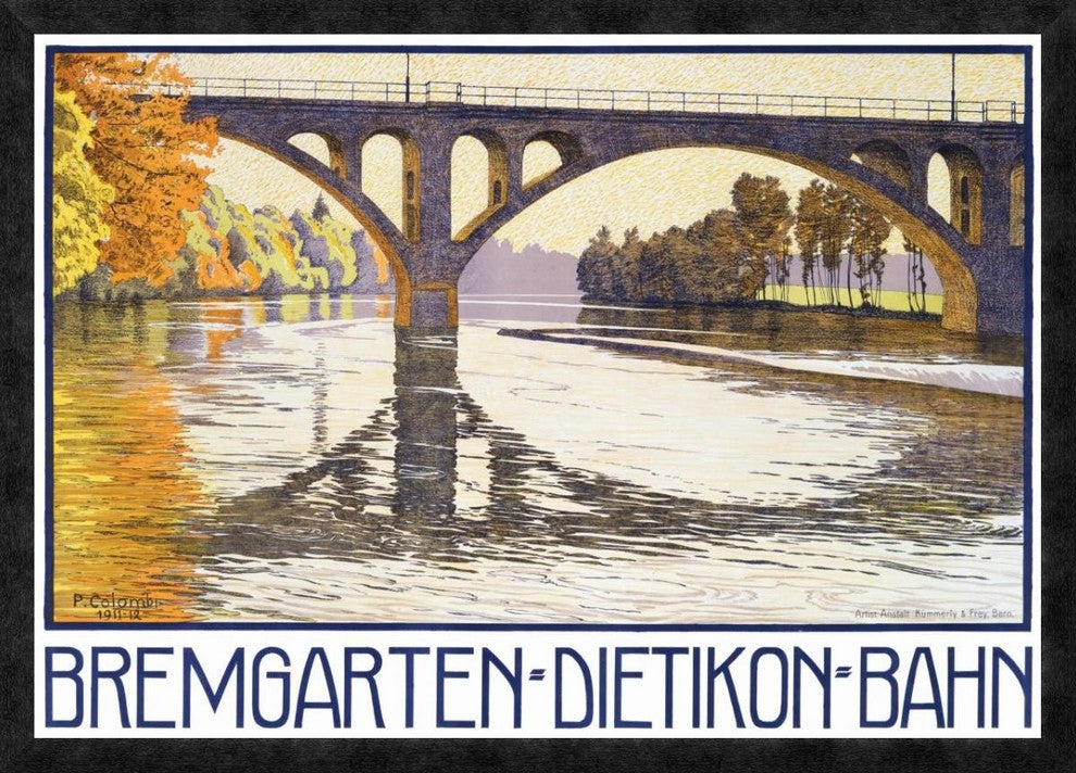 "Bremgarten-Dietikon-Bahn" Framed Canvas Giclee by Plinio Colombi, 38"x28"