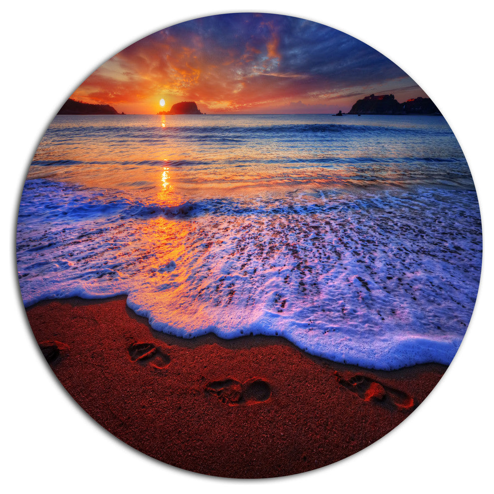 Colorful Sunset Over Beautiful Shore, Seashore Disc Metal Wall Art, 11"