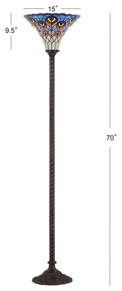 Peacock Tiffany-Style 70" Torchiere Floor Lamp, Bronze