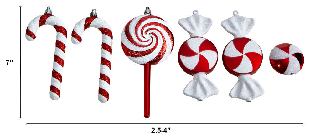 7" Assorted Candy Caneï¿½Holiday Christmas Deluxe Shatterproof Ornament Set of 6