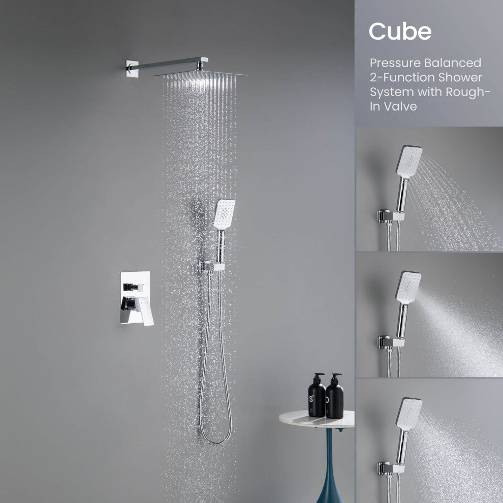 Cube Pressure 2-Function Shower System, Rough-In Valve, Chrome