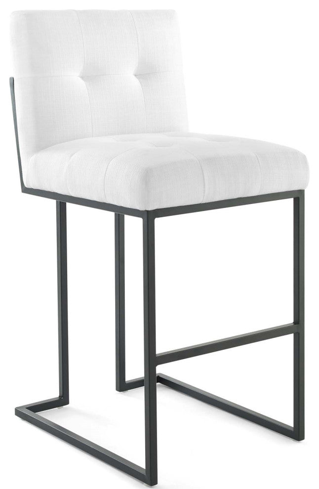Fabric Bar Stool, Industrial Modern Barstool, Black Metal Tufted Barstool, White