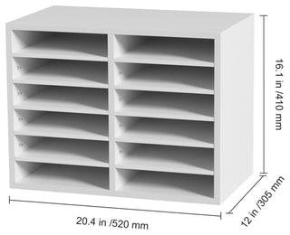 12 Compartments Wood File Organiser Office Mailbox with Adjustable Shelves, White