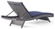GDF Studio Nassau Outdoor Gray Wicker Chaise Lounge, Navy Blue Cushion