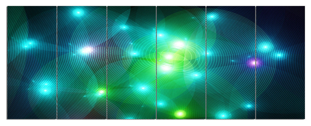 Multi Color Fractal Lights in Fog, Abstract Wall Art Canvas, 70"x28", 6 Panels