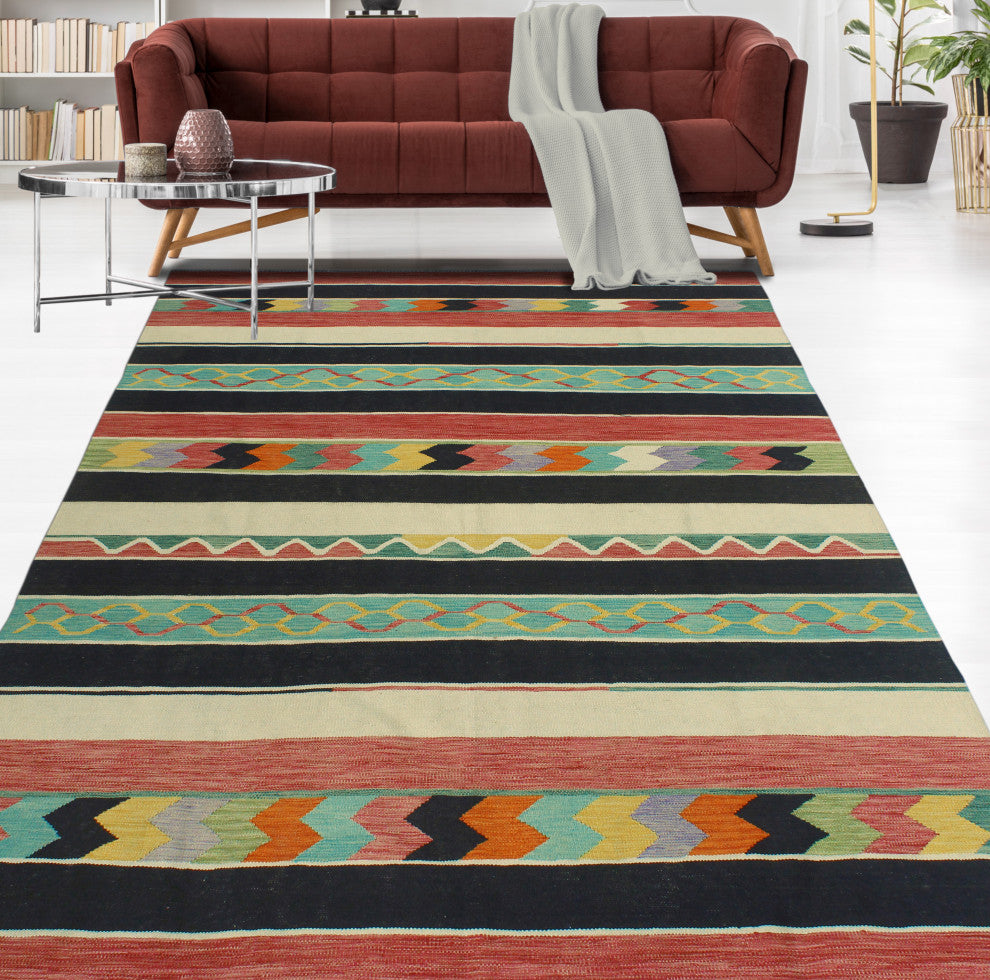 Modern Flatweave Violeta Ivory/Black Rug, 6'6x10'0