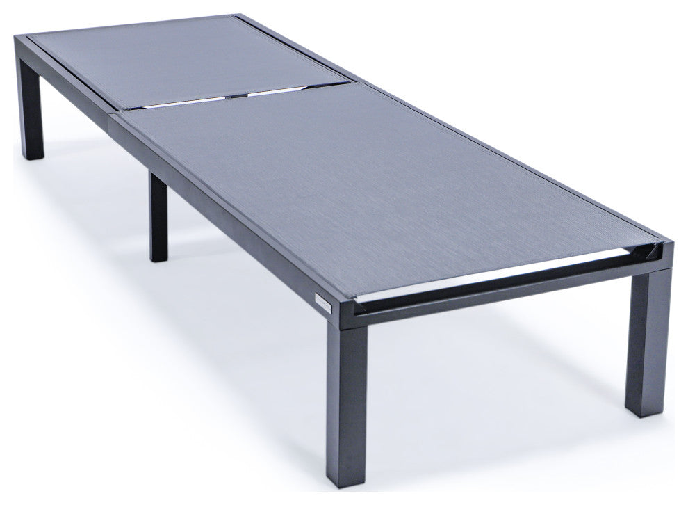 LeisureMod Marlin Black Patio Chaise Lounge Chair with Fire Pit Table, Dark Gray