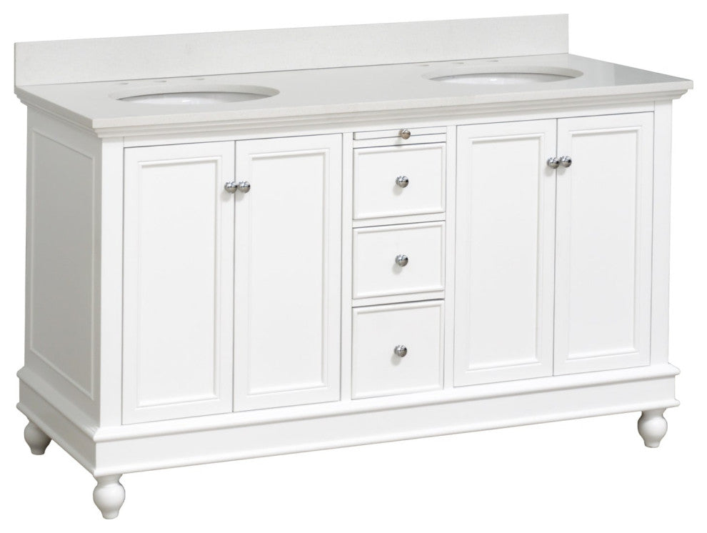 Bella 60" Bathroom Vanity, White, Quartz, Double Vanity