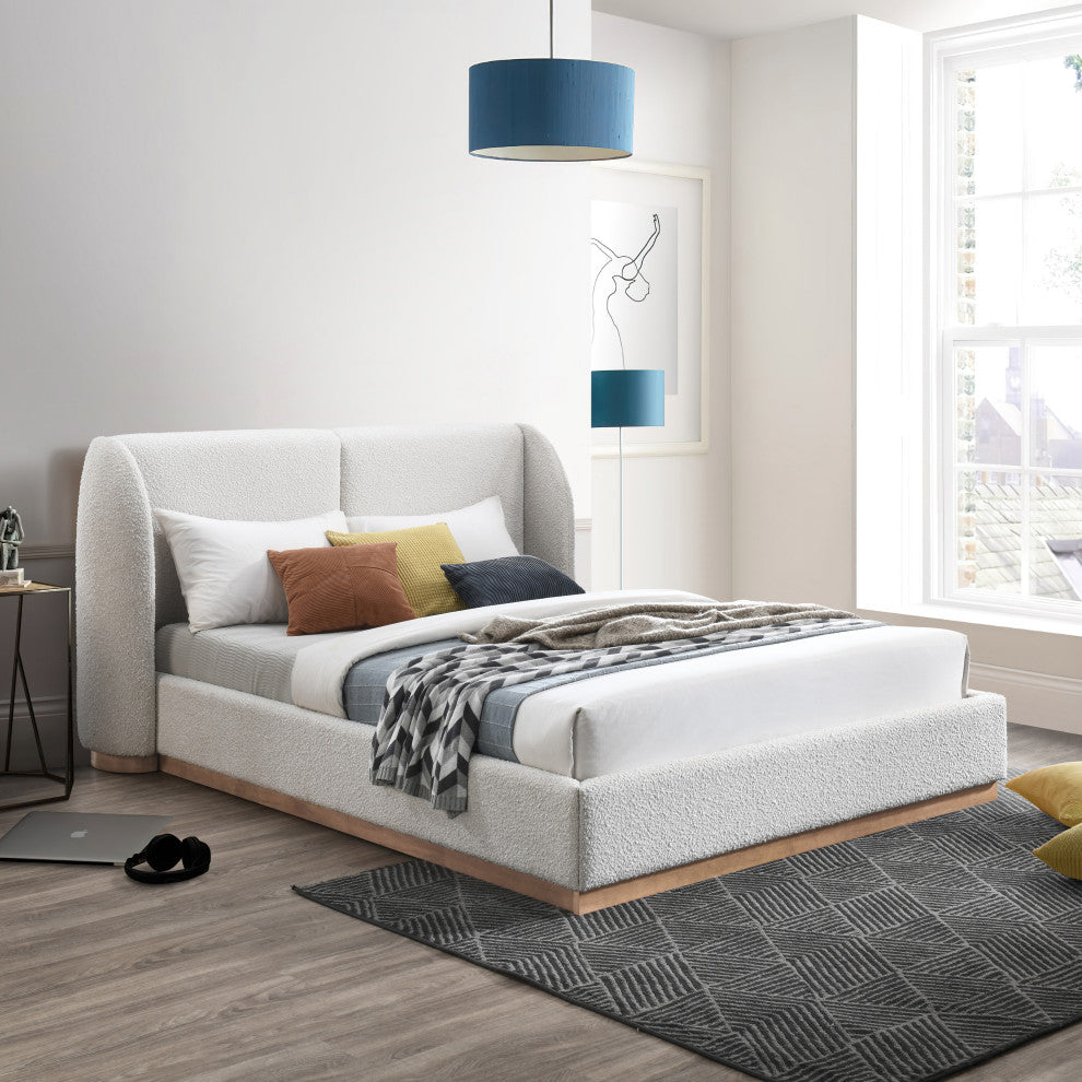 Jardin Boucle Fabric Full Bed, Cream, Queen