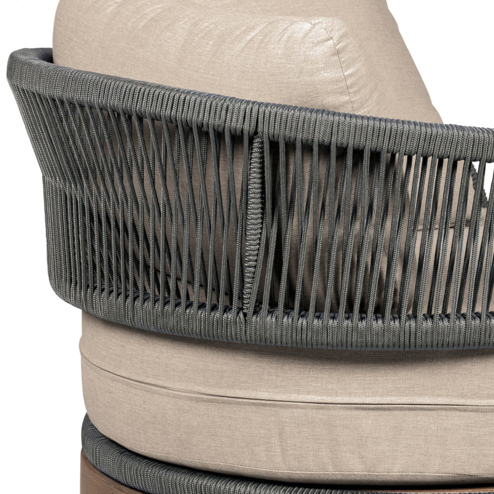 Orbit Swivel Outdoor Patio Chair Wood With Gray Rope/Taupe Olefin Cushions