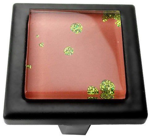 Red Terra Cotta Iridescent Nova Crystal Glass Black Metal Square Manor Knob