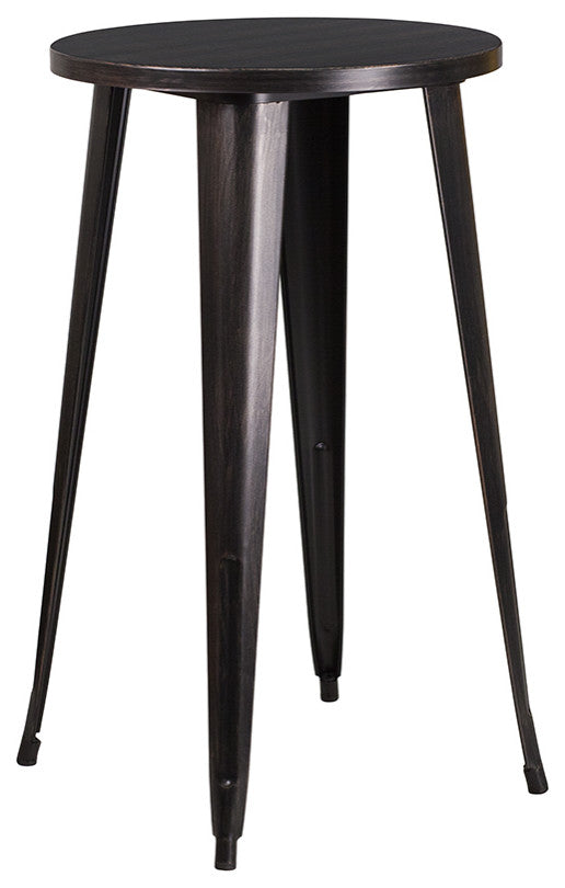 24" Round Black-Antique Gold Metal Bar 5-Piece Table Set With 4 Backless Stools