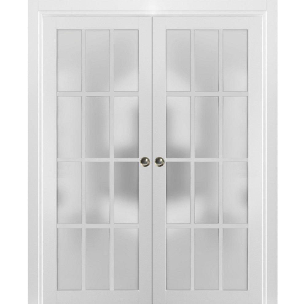 French Double Pocket Doors 48 x 80 Glass | Felicia 3312 Matte White | Frame