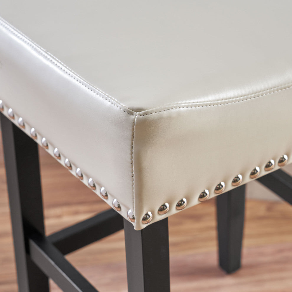 GDF Studio Chantal Backless Leather Stools, Set of 2, Ivory, Counter Height: 26"