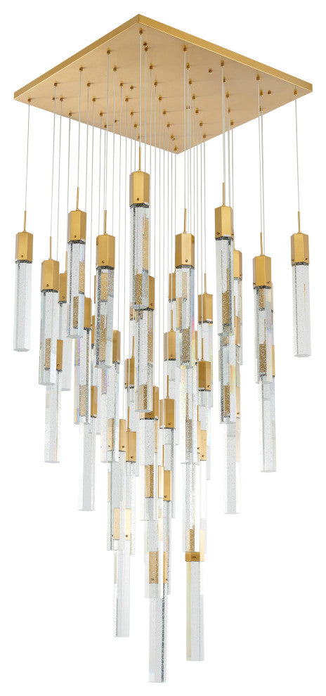 25-Light Gold Metal Chandelier With Clear Bubble Crystal Accents
