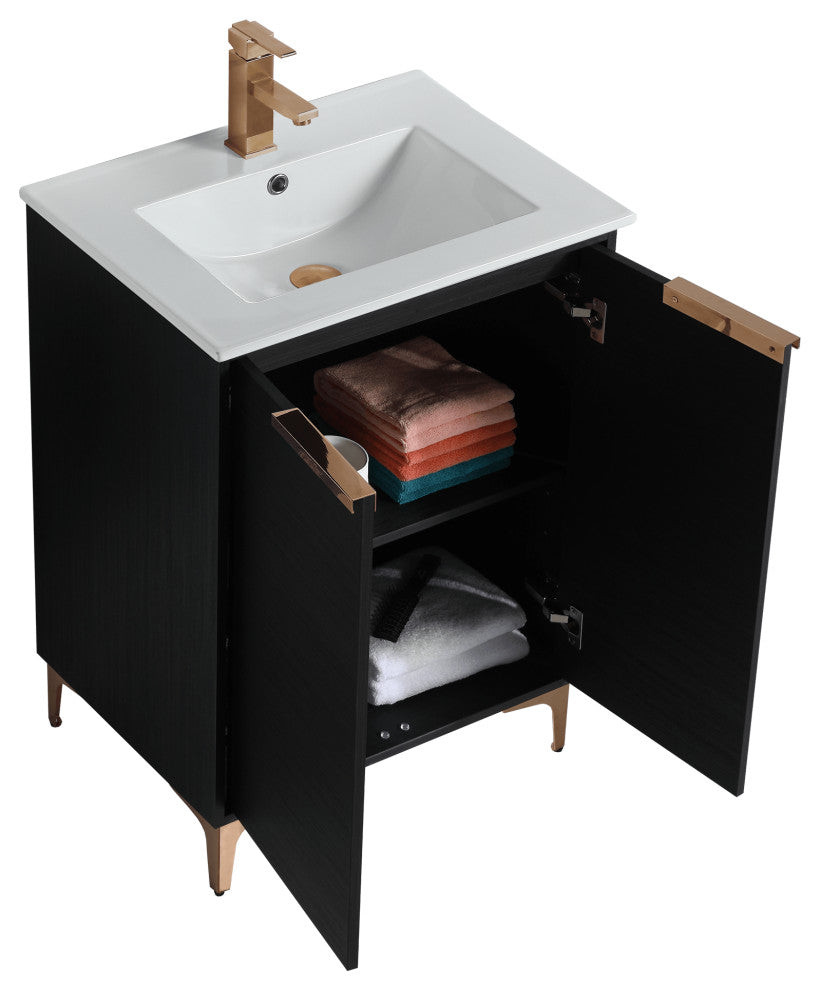 Wilmington Bath Vanity, Chestnut, 24 Inch, Rose Gold Hardware