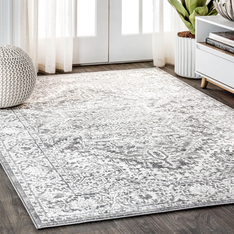 Modern Persian Vintage Medallion Light Grey 8' x 10' Area Rug