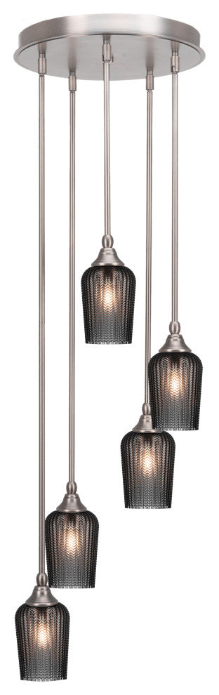 Empire 5-Light Cluster Pendalier, Brushed Nickel/Smoke Textured