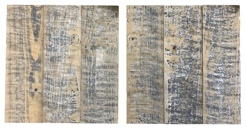 Set of Two Gray Black and Natural Rustic Wood Wall Art Hanging Panels