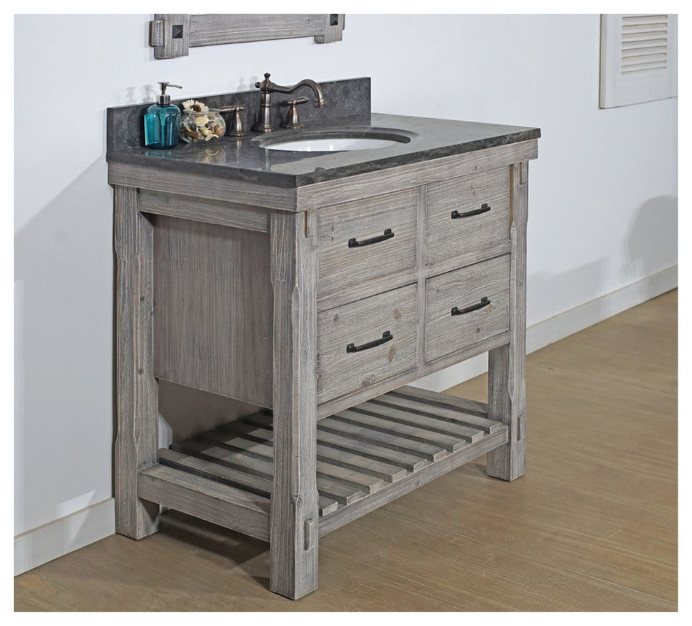 Rustic Fir Single Sink Vanity, Gray, Driftwood With Limestone Top, 36"