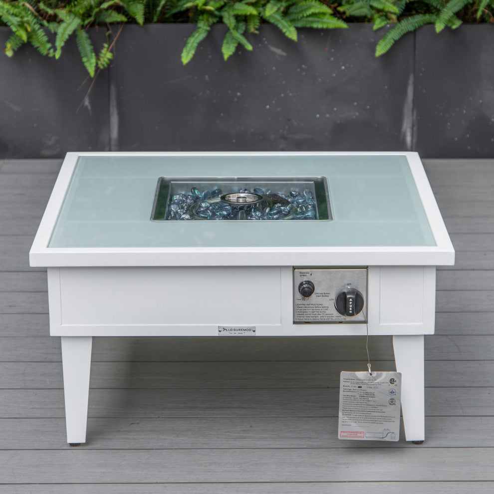 LeisureMod Walbrooke Patio Conversation Set With Fire Pit Table, Green