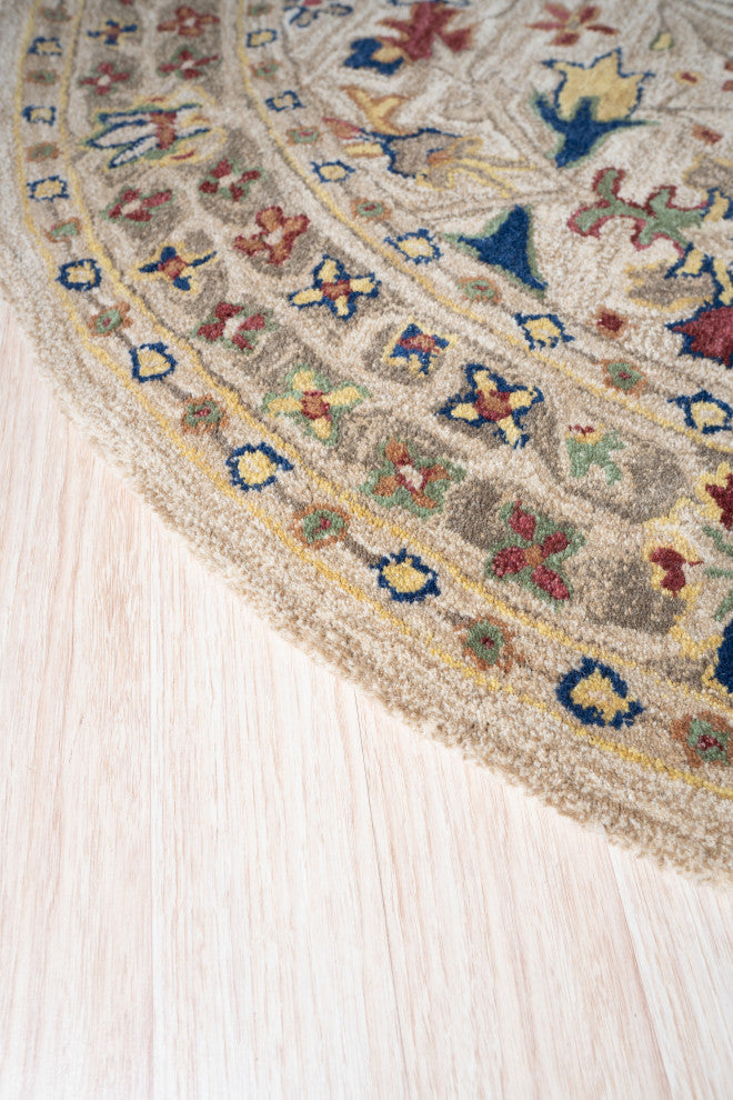 EORC Ivory Hand-Tufted Wool Morris Rug 6' Round