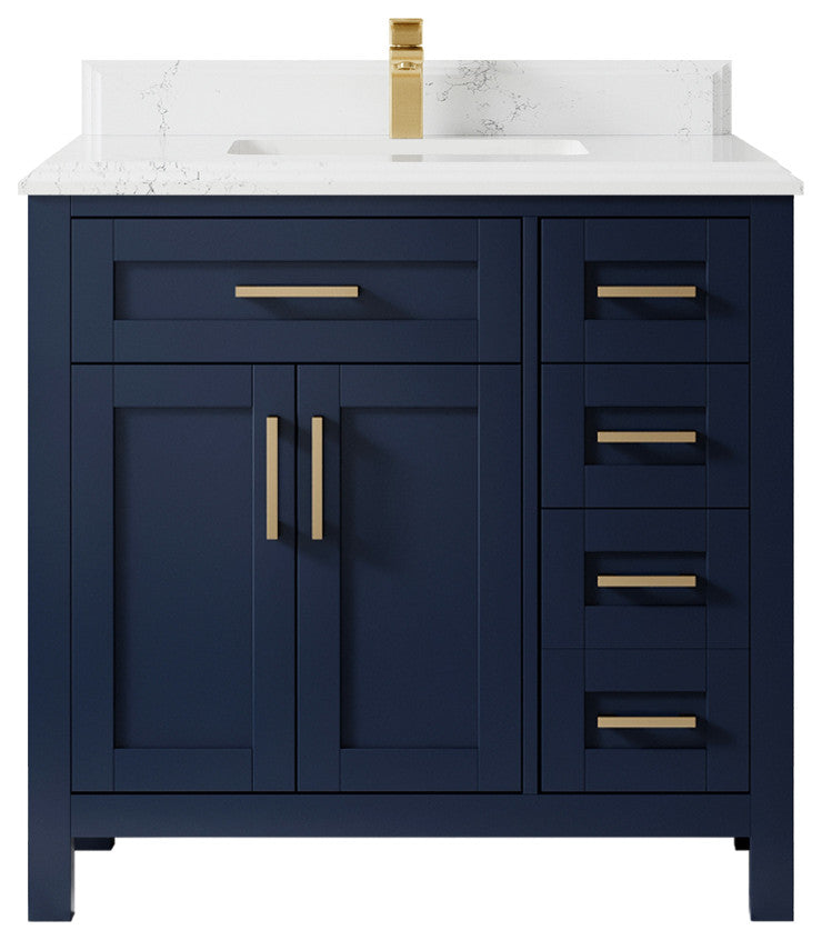 Cambridge 36 Center Sink Bath Vanity in Hale Navy Blue 1.5" Empira Quartz