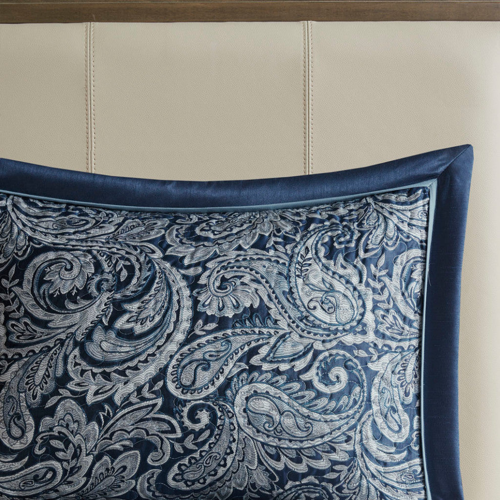 Madison Park Aubrey 5 Piece Reversible Jacquard Bedspread Set, Navy