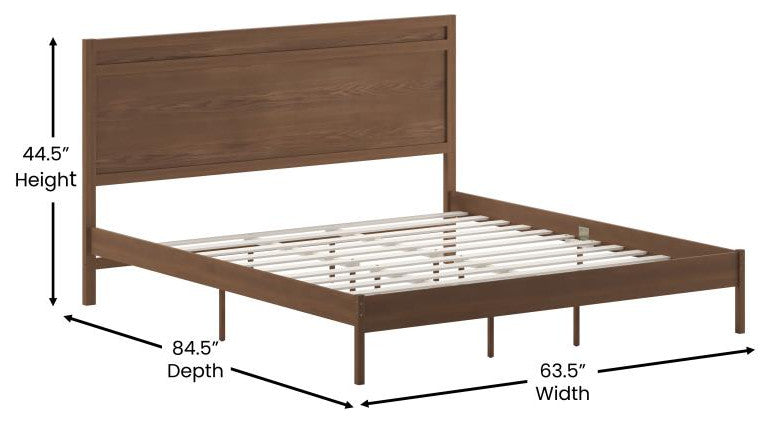 Kingston Solid Wood Platform Bed with Wooden Slats and Headboard, Brown, King
