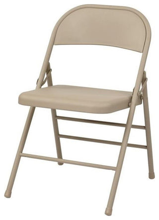 Tan Beige Folding Chair with Metal Seat and Back
