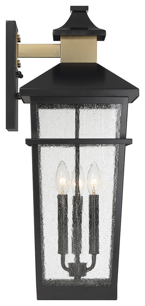 Kingsley 3-Light Outdoor Wall Lantern, Matte Black With Warm Brass Accents