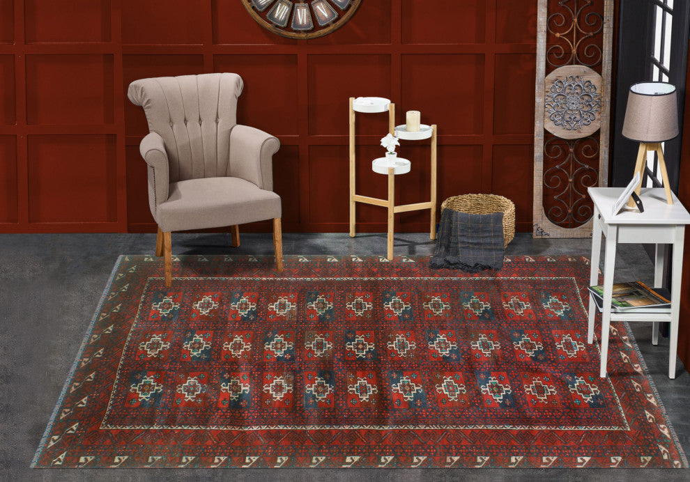 Semi-Antique Alifkhan Red/Navy Runner, 3'3x5'11