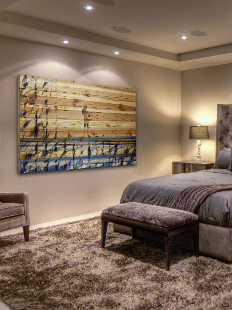 "Drifting on the Water" Print on Natural Pine Wood, 60"x40"