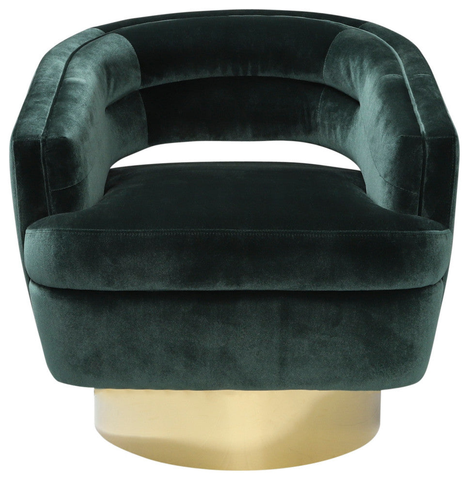 Benzara BM283568 32" Modern Swivel Accent Chair, Shelter Arms, Gold, Green