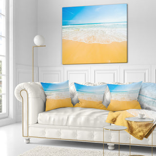 Long Waves on Sand under Blue Sky Seascape Throw Pillow, 16"x16"