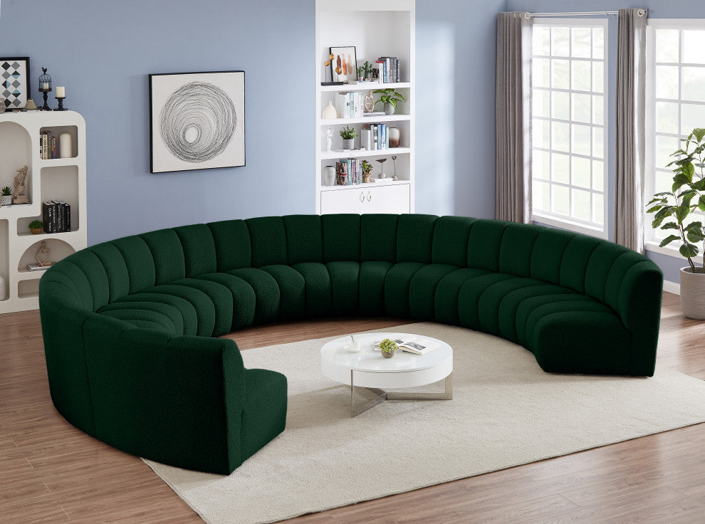 Infinity Black Boucle Fabric Upholstered Arc Shaped Modular Sectional, Green, 9-Piece, Arc-Shaped