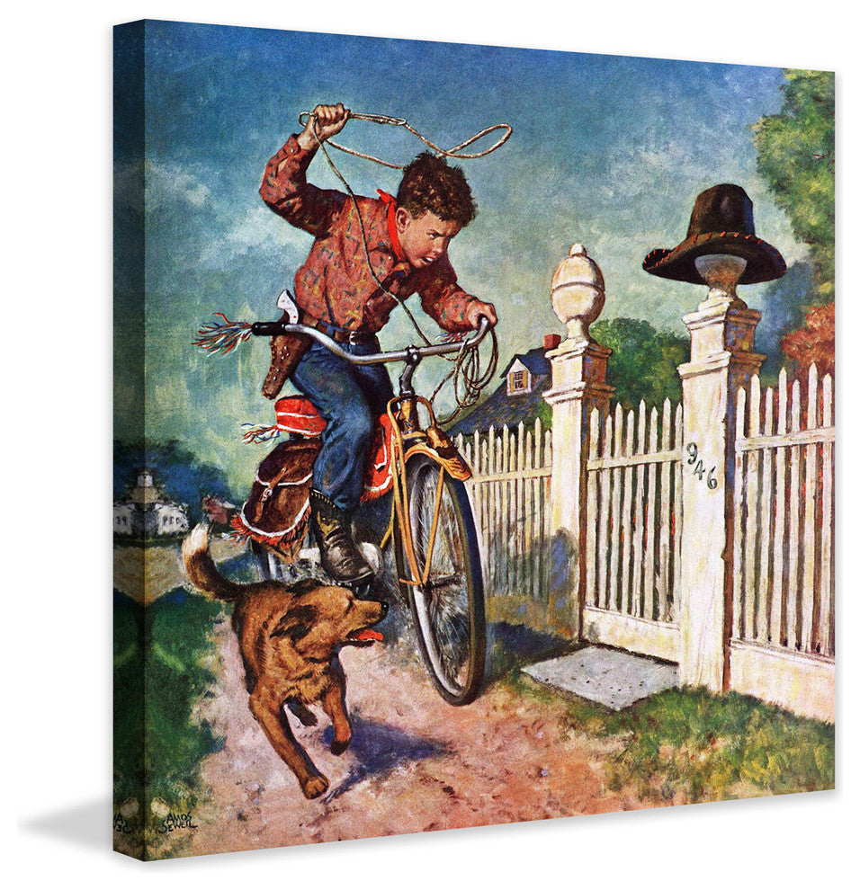 "Playing Cowboy" Painting Print on Canvas by Amos Sewell