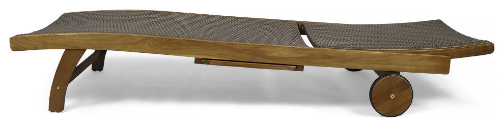 GDF Studio Kimberley Outdoor Chaise Lounge With Pull-Out Tray, Set of 2, Brown/Teak Finish
